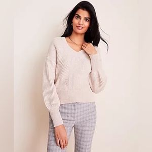Ann Taylor Mixed Ribbed V-neck Sweater In Sandy Neutral